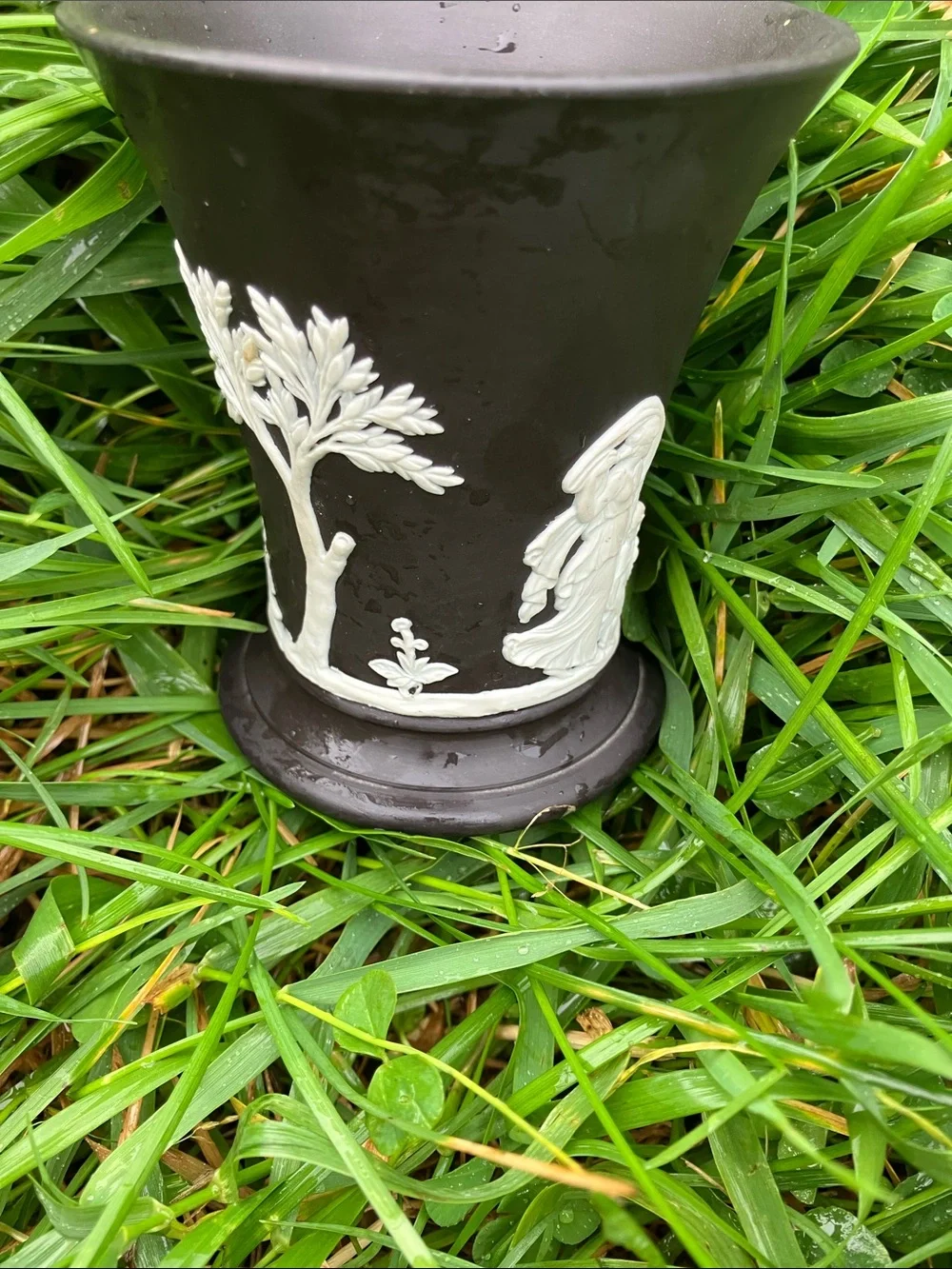 Vintage (60’s) Wedgwood Black and White Jasperware Vase and Square Dish Set